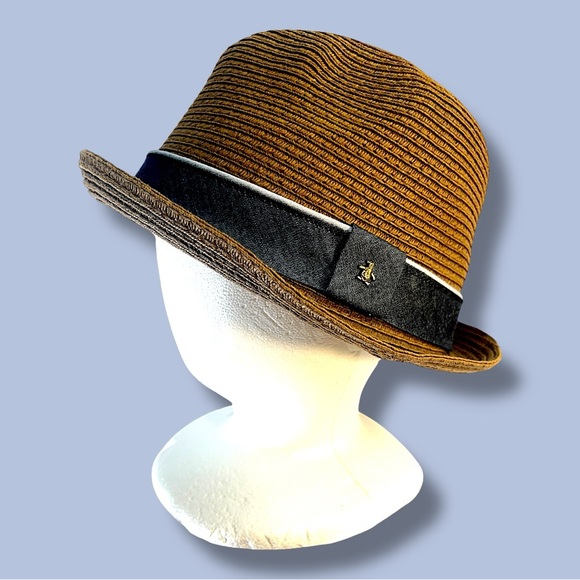 PENUIN BRAND Brown and Denim BLUE BAND with PEQUIN LOGO FEDORA Style L/XL - Picture 1 of 17